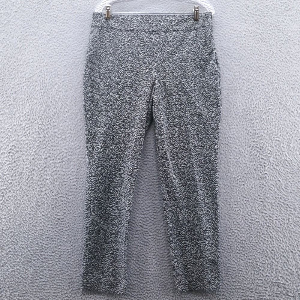 Talbots Chatham Ankle Pants Womens 12 Black White Dash Print Side Zip Slim Leg
